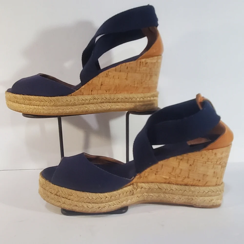 Tory Burch Blue Espadrille Platform Wedges Easy On Size 9